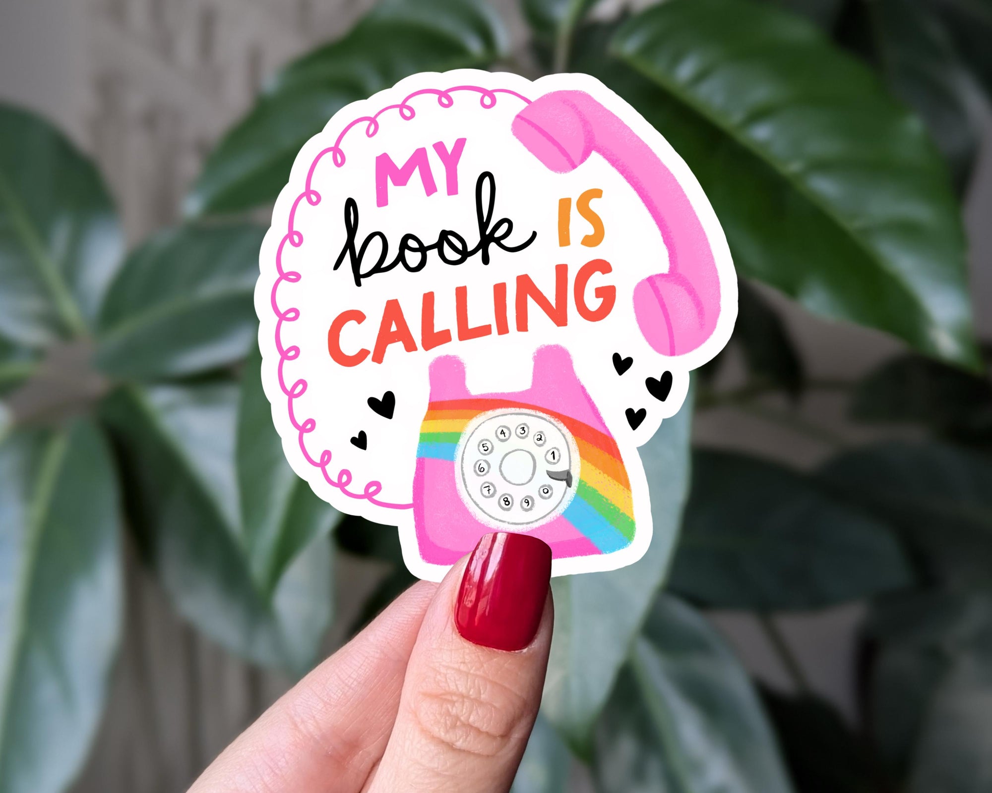 My Book Is Calling Sticker, Retro Phone Bookish Vinyl Sticker, Rainbow Reading Sticker for Readers, Cute Book Lover Gift, Bookish Merch