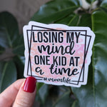 Losing my mind one kid at a time, funny stickers for moms, mom life stickers for water bottle, mental health stickers for women, gift for
