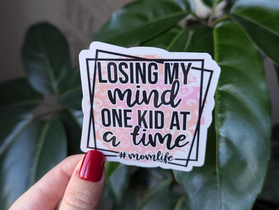 Losing my mind one kid at a time, funny stickers for moms, mom life stickers for water bottle, mental health stickers for women, gift for