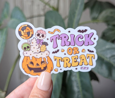 Trick or treat sticker for kids school, Halloween stickers for water bottle, spooky season gift for niece, fall theamed gifts for daughter
