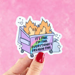 Dumpster fire stickers for hydroflask mental health, funny stickers for phone case, anxiety stickers for her, dark humor gift for bestie