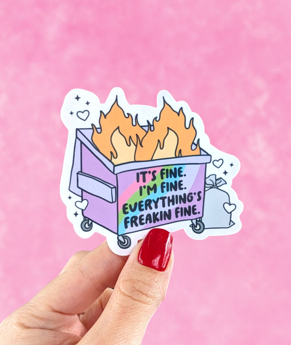 Dumpster fire stickers for hydroflask mental health, funny stickers for phone case, anxiety stickers for her, dark humor gift for bestie
