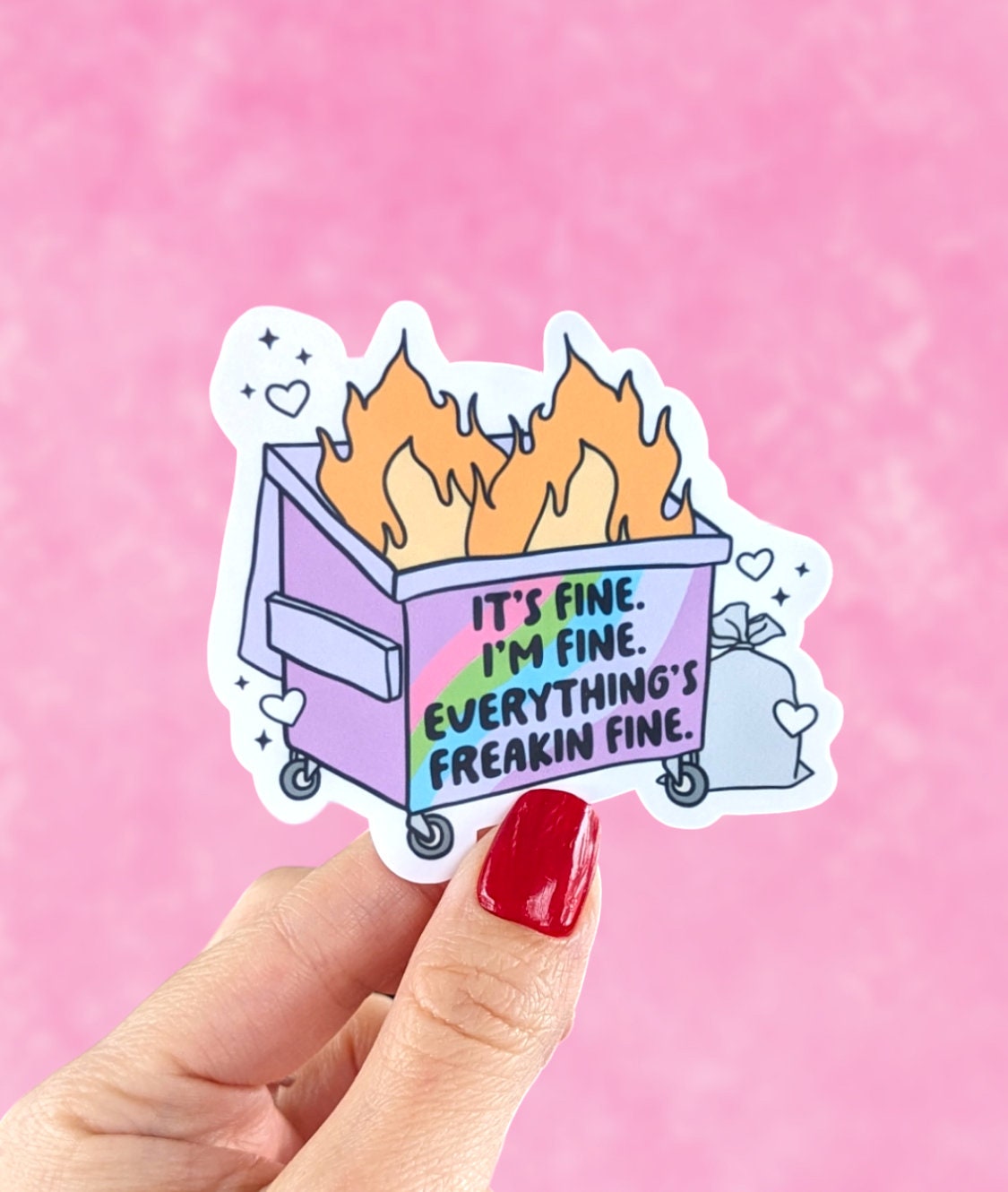 Dumpster fire stickers for hydroflask mental health, funny stickers for phone case, anxiety stickers for her, dark humor gift for bestie