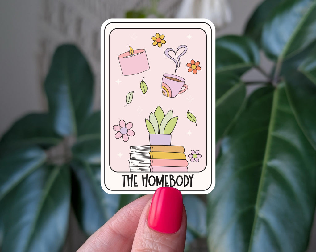 The homebody sticker, tarot card aesthetic vinyl sticker for introverts, cozy book lover stickers for laptop