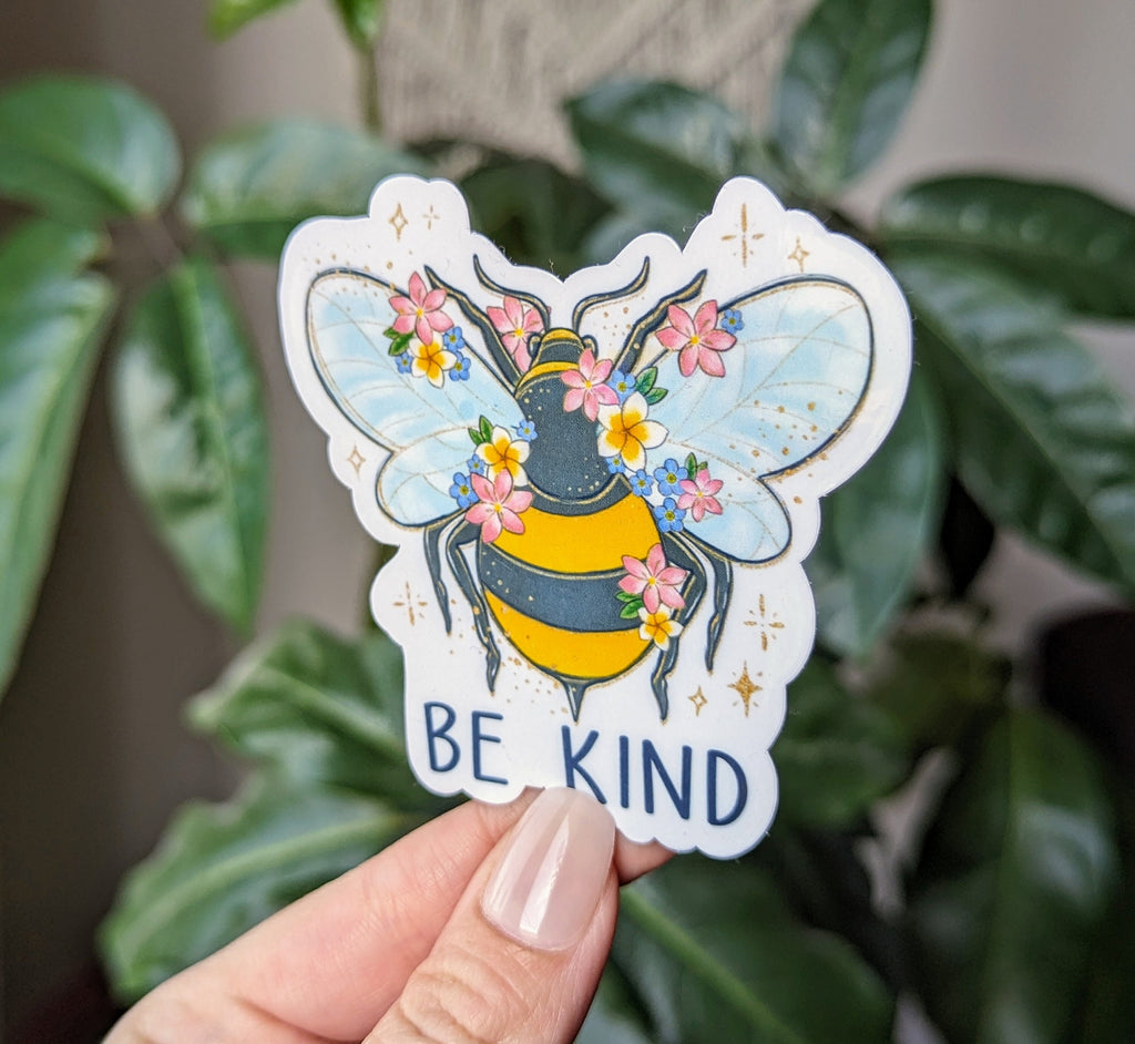 Be kind sticker for laptop, bee stickers for hydroflask, insect gifts for bug lovers, motivational stickers for kindle, cute stickers for he