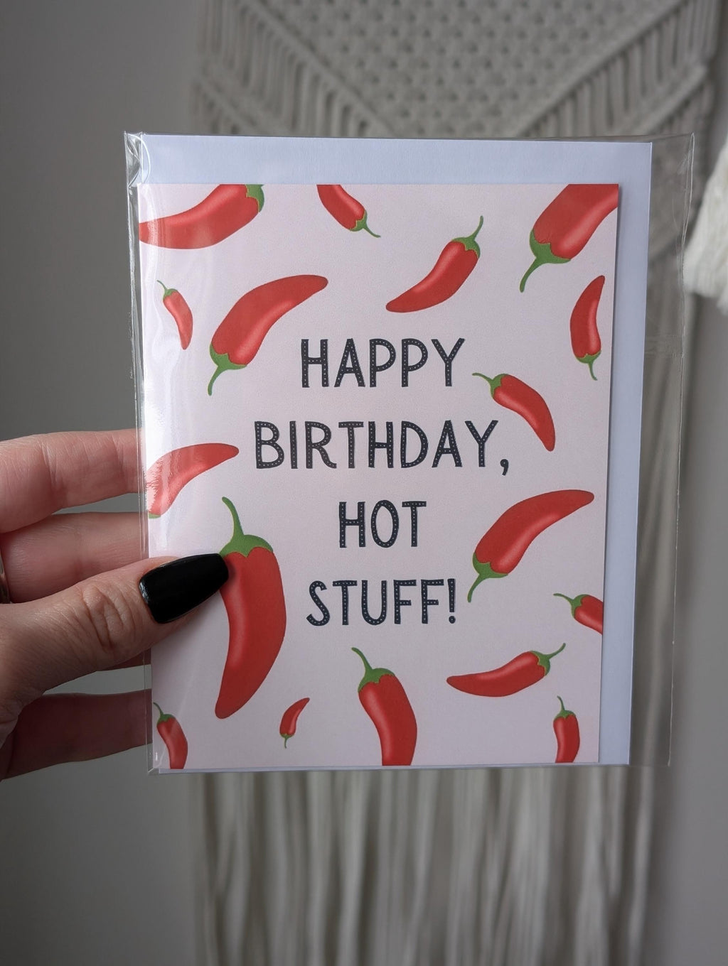 Happy Birthday Hot Stuff Card, Spicy Birthday Card, Funny Hot Pepper Pun Card, Birthday Card for Boyfriend or Girlfriend