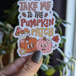 Take me to the pumpkin patch, autumn gifts for fall lovers, pumpkin patch sticker for laptop, Halloween sticker for water bottle, fall vibes