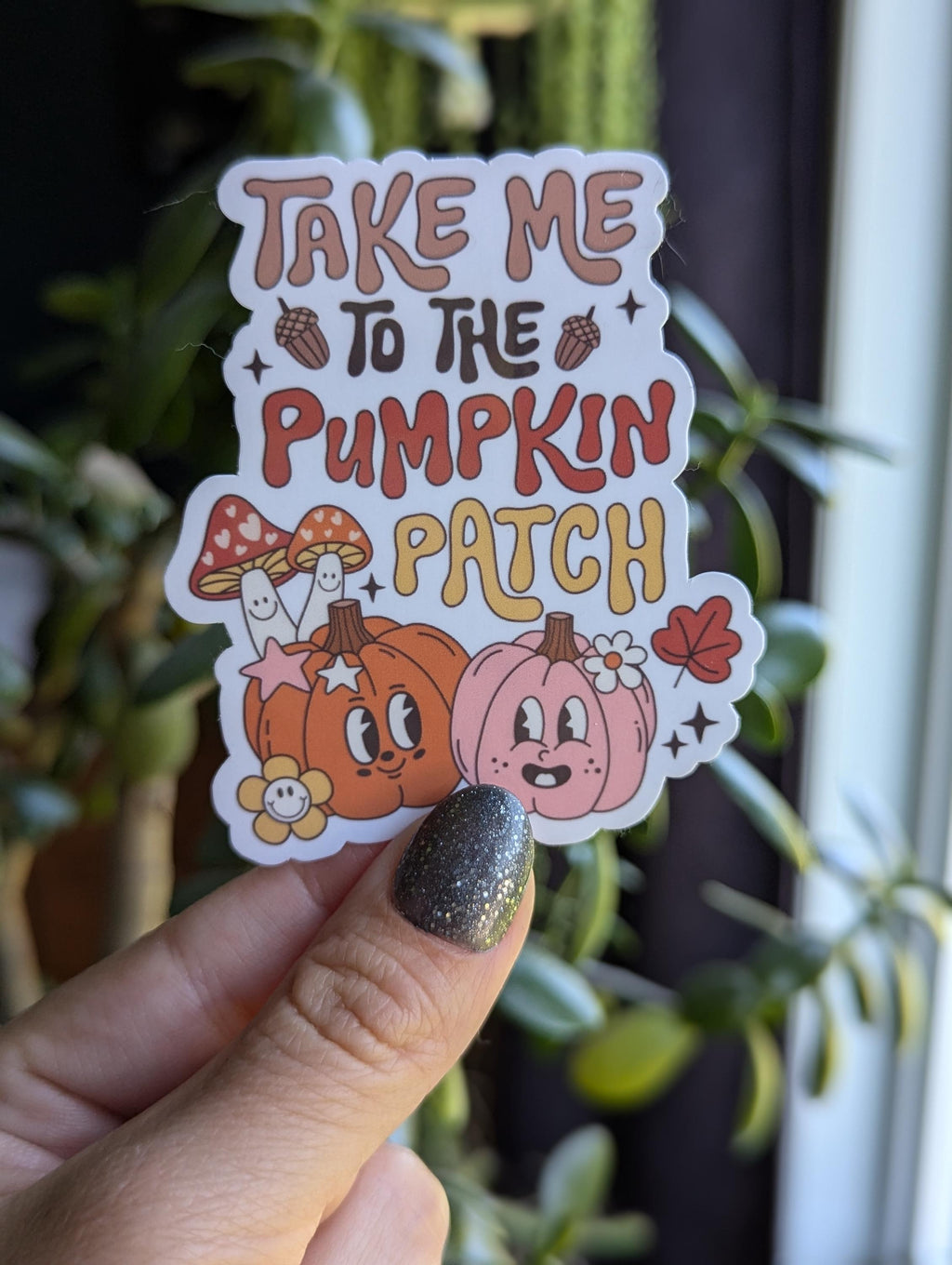 Take me to the pumpkin patch, autumn gifts for fall lovers, pumpkin patch sticker for laptop, Halloween sticker for water bottle, fall vibes