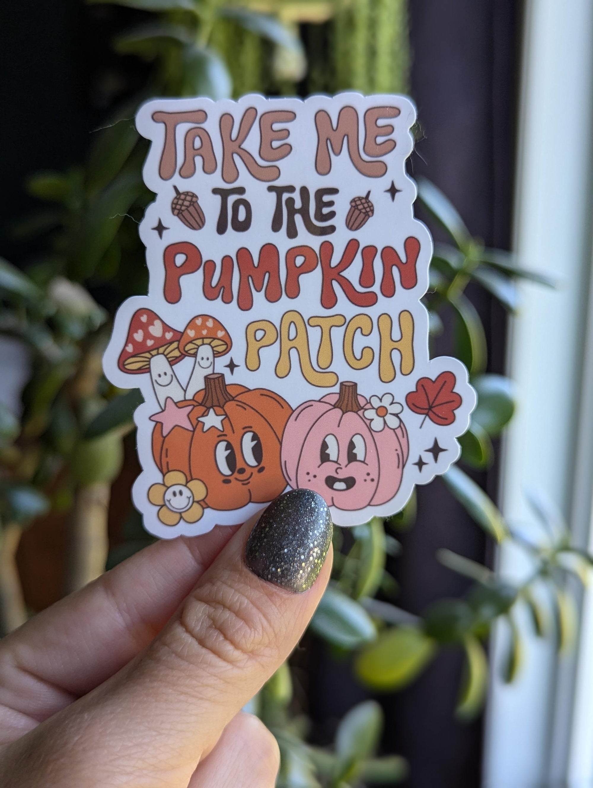 Take me to the pumpkin patch, autumn gifts for fall lovers, pumpkin patch sticker for laptop, Halloween sticker for water bottle, fall vibes