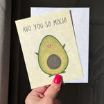 Avo You So Much, Avacado Greeting Card, Cute Love Pun Card, Funny Anniversary or Just Because Card, Cute Avacado Love Card, Hand Drawn Card