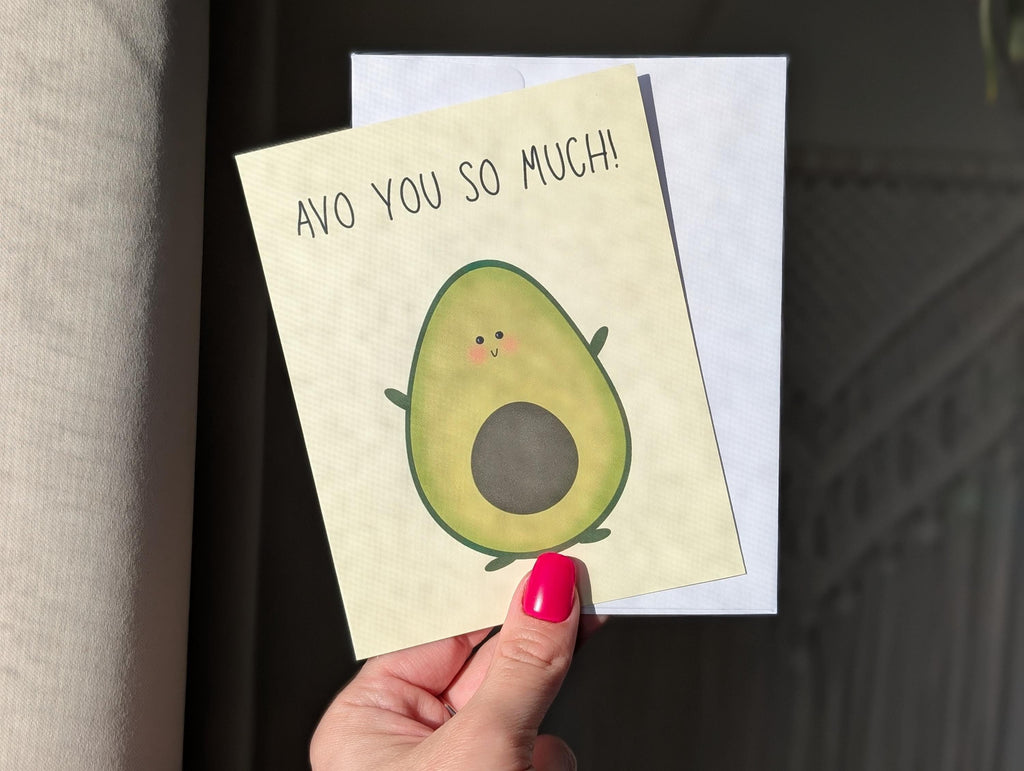 Avo You So Much, Avacado Greeting Card, Cute Love Pun Card, Funny Anniversary or Just Because Card, Cute Avacado Love Card, Hand Drawn Card