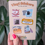 Cat lover vinyl sticker sheet, cat mom gift, cat sticker pack, cat loaf stickers for laptop