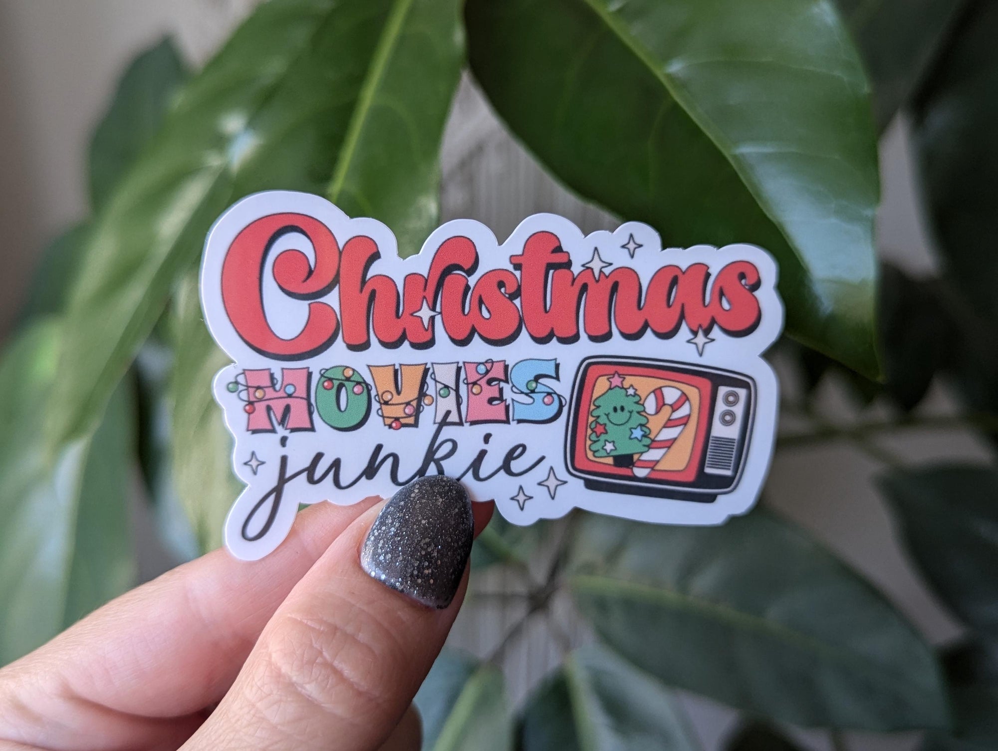 Christmas movies junkie sticker, 90s nostalgia stickers, nostalgic stickers for water bottle, Christmas gift for movie lovers, holiday gift