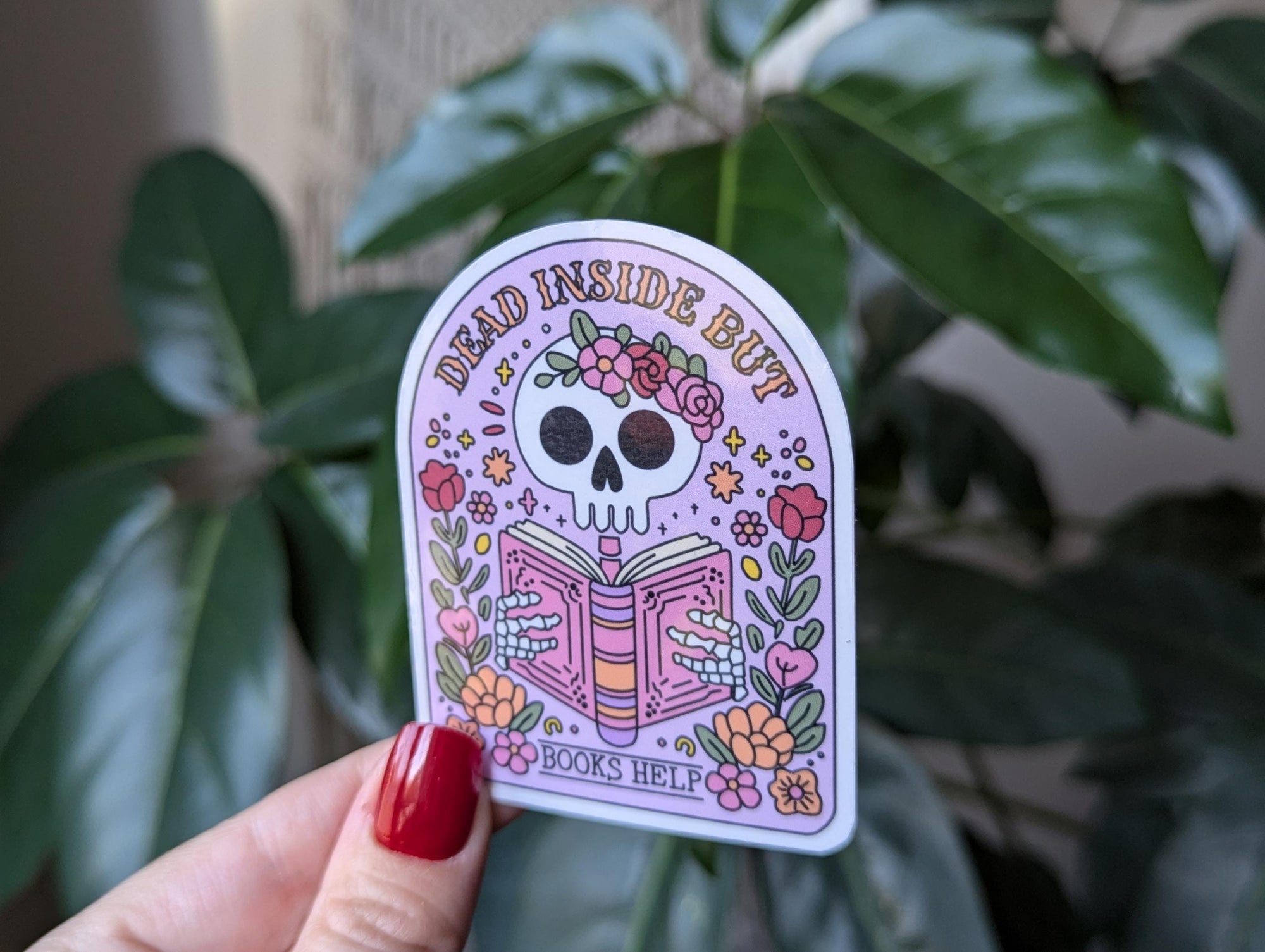 Dead inside but books help, bookish stickers for laptop, book gifts for book lovers, reader gift, booktrovert sticker, booktok merch, smut