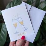 Cheers Greeting Card, Champagne Glasses Celebration Card, Minimilast Hand Draw Card, Congratulations Cheers Card, Toast Card