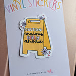 Anxious girly stickers for water bottle, caution stickers for hydroflask funny, anxiety sticker for her, girl stickers for kindle, cute gift