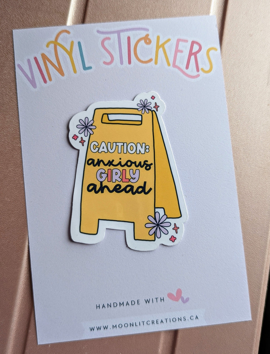 Anxious girly stickers for water bottle, caution stickers for hydroflask funny, anxiety sticker for her, girl stickers for kindle, cute gift