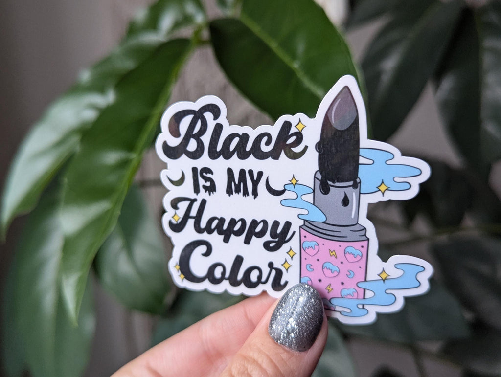 Black is my happy color sticker, goth lipstick, emo stickers for water bottle, witchy gifts for women, funny stickers for laptop, small gift