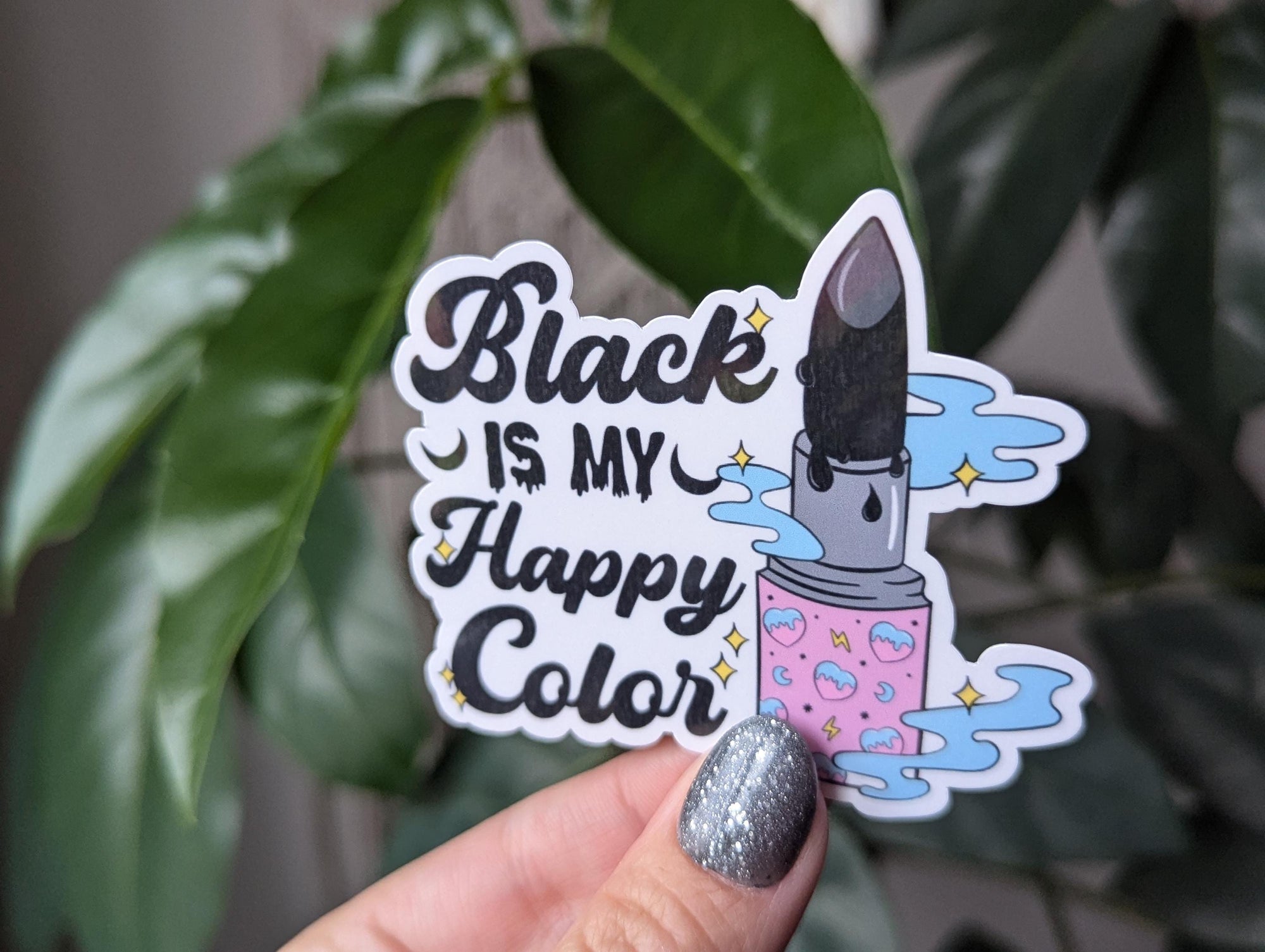 Black is my happy color sticker, goth lipstick, emo stickers for water bottle, witchy gifts for women, funny stickers for laptop, small gift