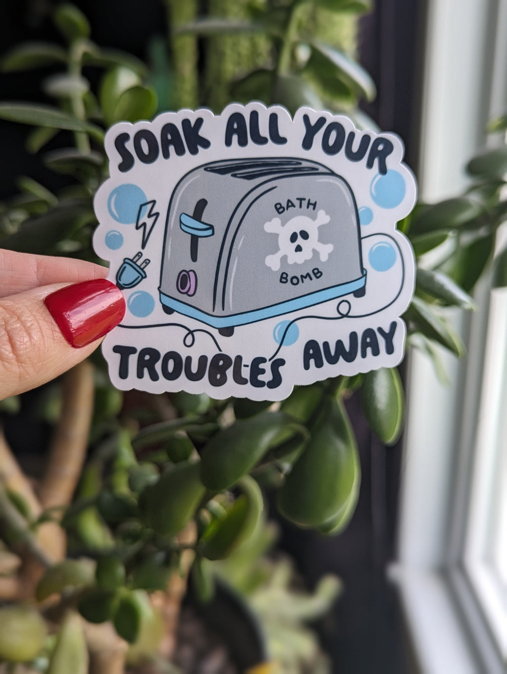 toaster bath bomb, dark humor stickers for hydroflask funny, live laugh toaster bath sticker for water bottle, dark gifts for best friend