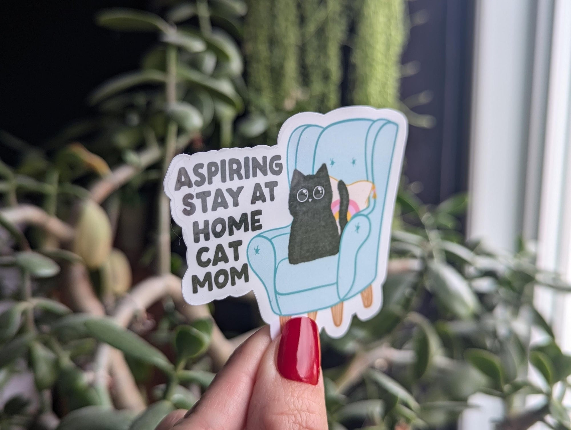 Aspiring stay at home cat mom sticker, cute black cat, funny gift for cat lovers, crazy cat lady sticker, introvert stickers, cat gifts for