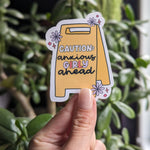 Anxious girly stickers for water bottle, caution stickers for hydroflask funny, anxiety sticker for her, girl stickers for kindle, cute gift