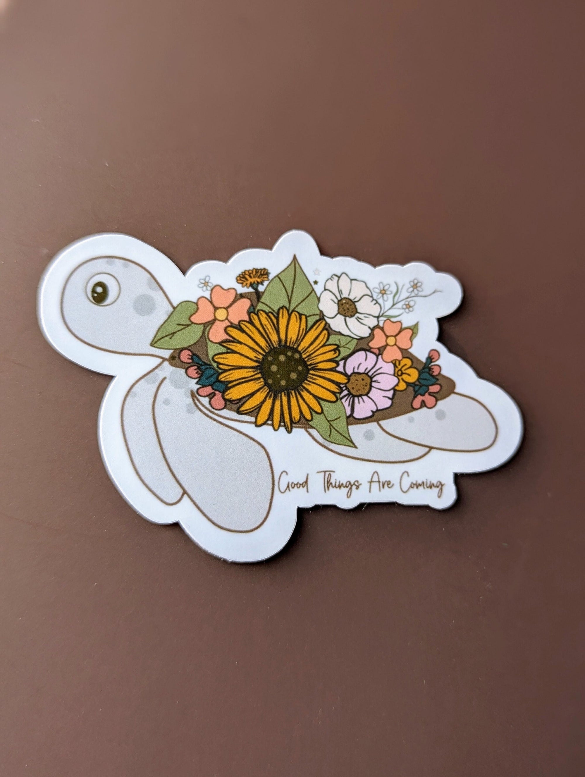 Good Thing Are Coming Floral Turtle Vinyl Sticker