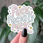 Funny swear word sticker, cute floral aesthetic, relatable vinyl sticker for water bottle