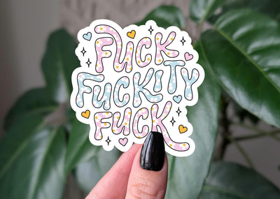 Funny swear word sticker, cute floral aesthetic, relatable vinyl sticker for water bottle