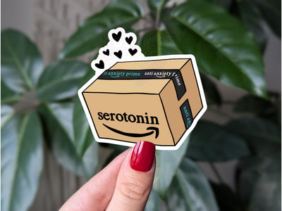 Serotonin Anti-Anxiety prime sticker, funny mental health sticker for water bottle, anxiety relief items, self care gift for shopacholics