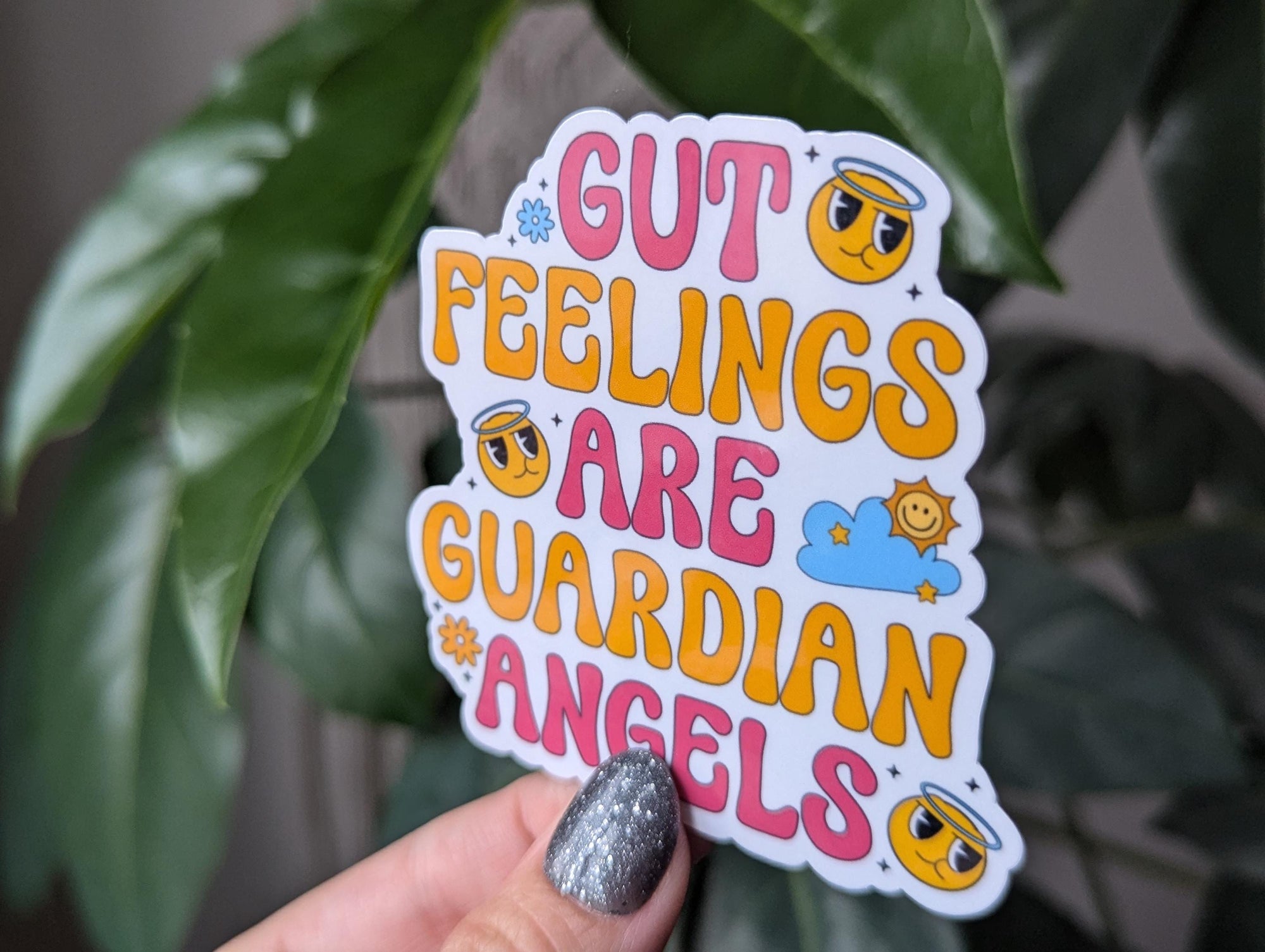 Gut feelings are guardian angels sticker, retro stickers for water bottle, aesthetic stickers for kindle, positive affirmation stickers for