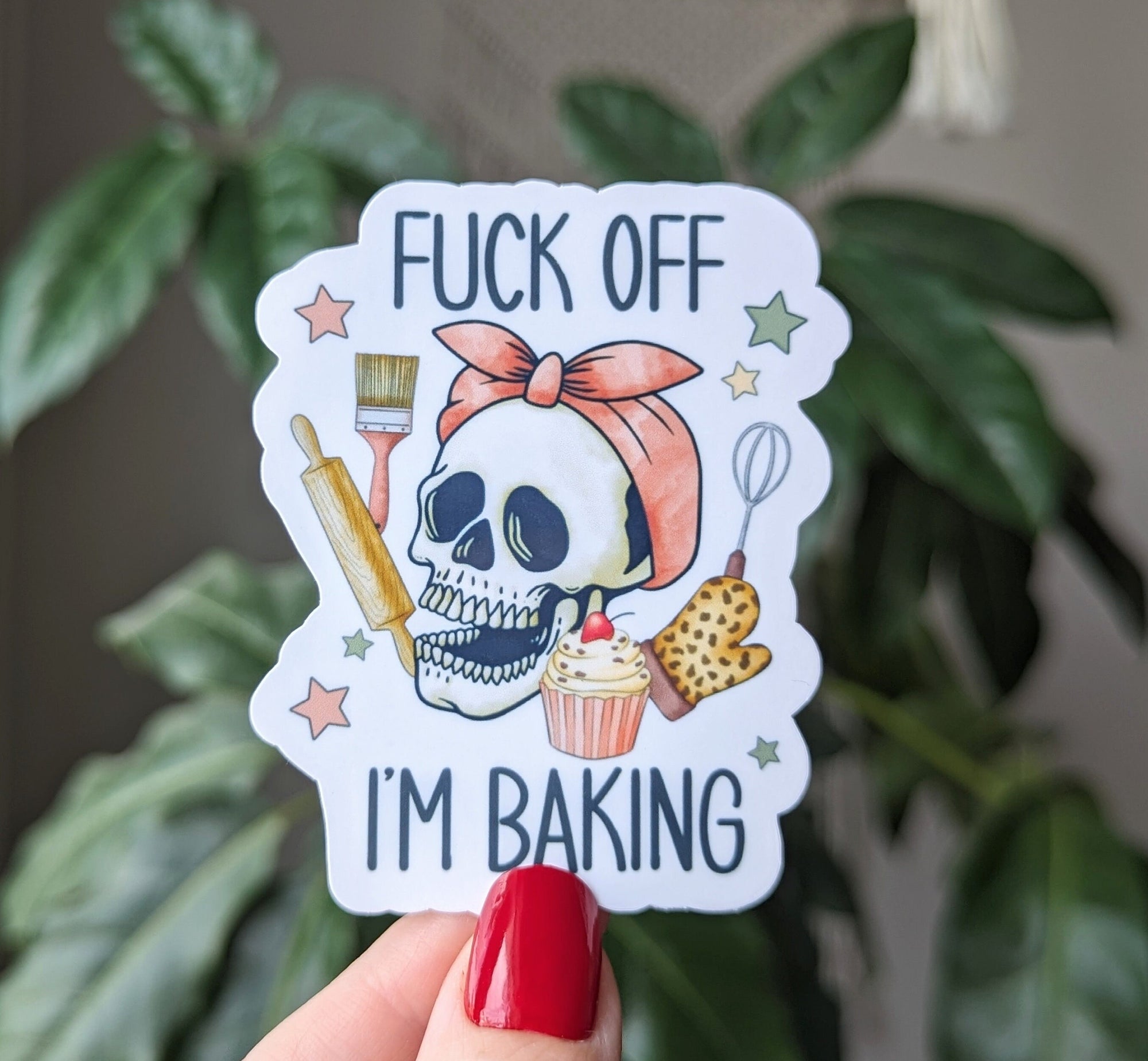 Fuck off I'm baking, sarcasm stickers for kitchenaid mixer, funny stickers adult, baking lover gift, rude stickers for laptop, skeleton art