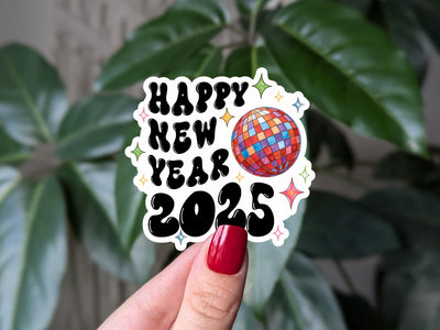 Happy New Year 2025 sticker, festive New Years eve party favor, resolution planner sticker, New Years eve sticker, new year new me