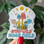 Stay wild moon child sticker, mushroom water bottle stickers, hippie stickers, free spirit quotes, gift for witchy friend, celestial sticker