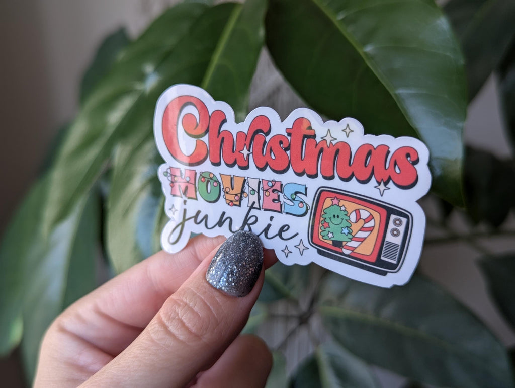Christmas movies junkie sticker, 90s nostalgia stickers, nostalgic stickers for water bottle, Christmas gift for movie lovers, holiday gift