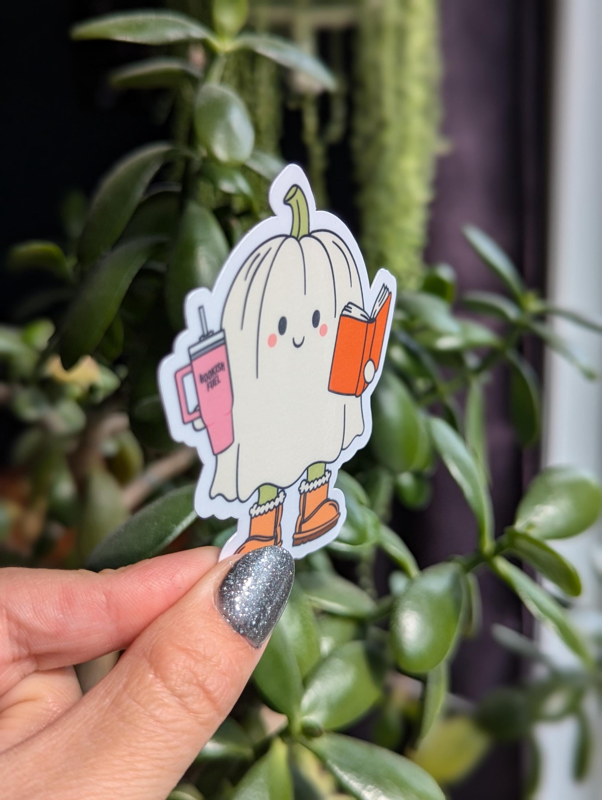 Bookish fuel, cute ghost stickers for tumblers, Halloween stickers for kindle, book gift for book lovers, small gift for reader women, books