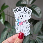 Boo-Jee, cute ghost stickers for water bottle, chic gifts for women, Halloween stickers for kindle, trendy stickers for her, small gift for
