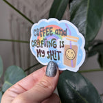 Coffee and crafts, coffee lover gift for crafter, coffee addict, small business owner sticker for tumbler, ice coffee sticker, bookish merch