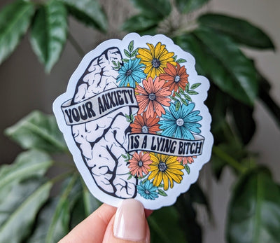 Your anxiety is a lying bitch sticker, anxiety stickers for hydroflask mental health, motivational gift for best friend, self care gift for