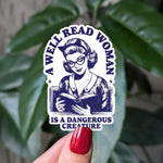 A well read woman is a dangerous creature sticker, retro bookish stickers for kindle, book gift for book lovers, smut reader gifts for her