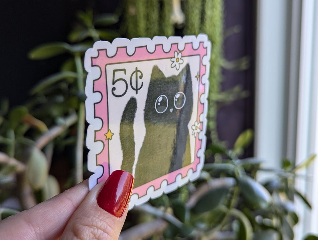 Cute Black Cat Stamp Vinyl Sticker
