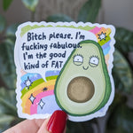 Body positive stickers for water bottle, self love gifts for her, avocado stickers for hydroflask funny, motivational stickers for women