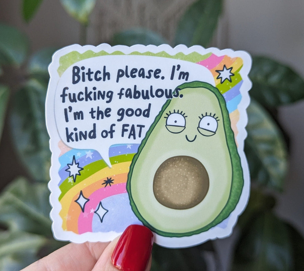 Body positive stickers for water bottle, self love gifts for her, avocado stickers for hydroflask funny, motivational stickers for women