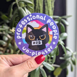 professional people un-pleaser, snarky black cat, self care stickers for kindle, motivational stickers for her, positive gifts for a friend