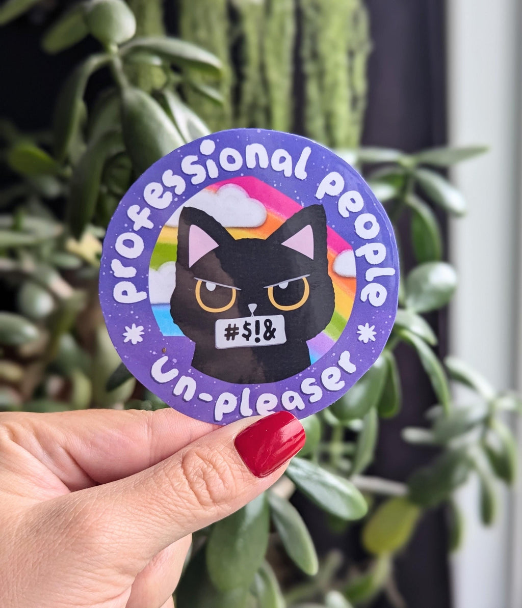 professional people un-pleaser, snarky black cat, self care stickers for kindle, motivational stickers for her, positive gifts for a friend