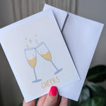 Cheers Greeting Card, Champagne Glasses Celebration Card, Minimilast Hand Draw Card, Congratulations Cheers Card, Toast Card