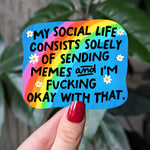 Funny Meme Sticker, Rainbow Vinyl Sticker, Anti Social Humor Decal, Relatable Humor, Meme Lover Sticker for Laptop, Mental Health Sticker