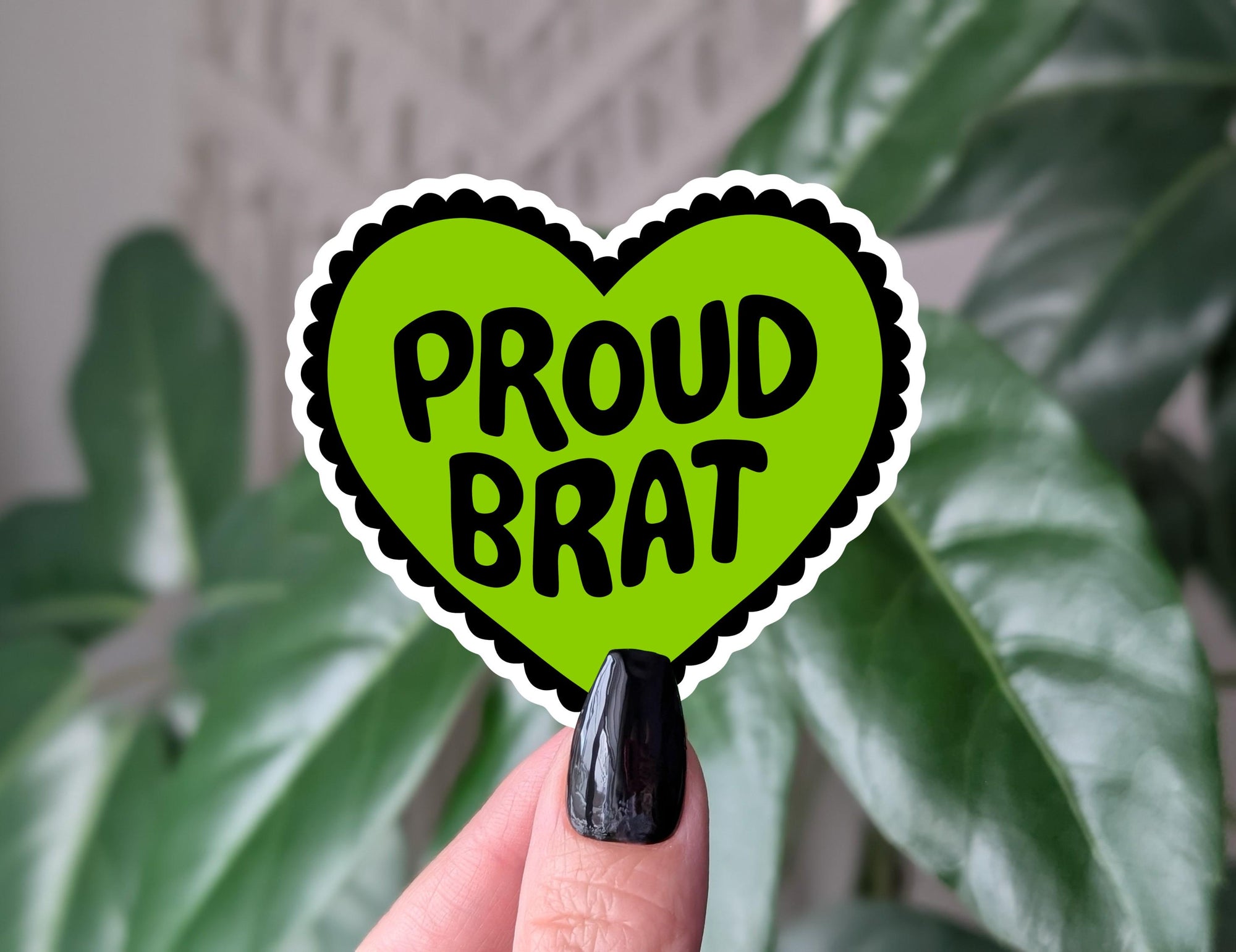 Proud brat heart sticker, cute green vinyl sticker for laptops, sassy stickers for water bottle, funny gift idea for teens