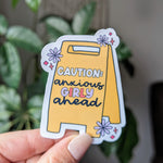 Anxious girly stickers for water bottle, caution stickers for hydroflask funny, anxiety sticker for her, girl stickers for kindle, cute gift
