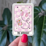 The introvert sticker, tarot card themed vinyl sticker, aesthetic music lover sticker for water bottle, gifts for introverts